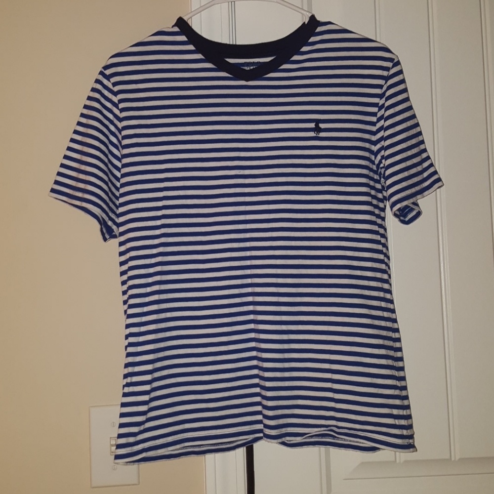 Navy Blue & White Striped Polo